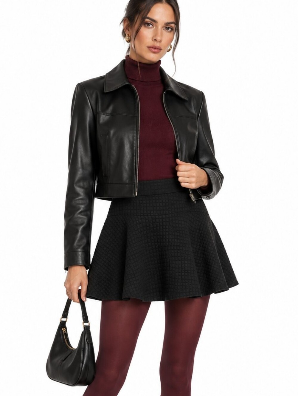 Alice & Olivia Skirt Quilted Black Mini Skirt Employed Style Drop Waist